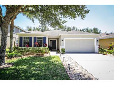 Charming home featuring manicured lawn, colorful shrubs, and a two-car garage at 4793 Grassy Knoll Dr, Tavares, FL 32778