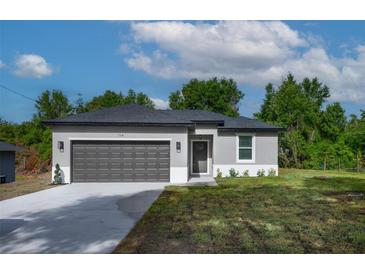 Charming single-story home featuring a two-car garage and a well-manicured lawn, blending comfort and curb appeal at 714 Palmetto Ave, Orange City, FL 32763