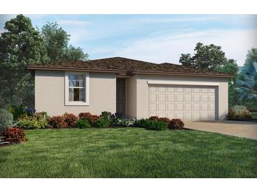 Charming single-story home featuring a well-manicured lawn and colorful landscaping at 2381 White Tail St, Davenport, FL 33837