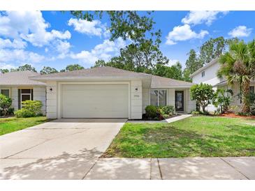 Charming single-story home featuring a two-car garage and well-maintained landscaping under a bright, sunny sky at 2906 Sunset Vista Ct, Kissimmee, FL 34747