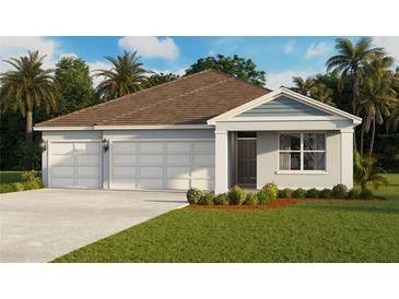 Charming single-story home with a three-car garage, neat landscaping, and a welcoming entrance at 1487 Fountain View St, Ormond Beach, FL 32174