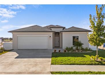 Beautiful single-Gathering home with a two-car garage, well-manicured lawn, and meticulously landscaped front yard at 6427 Chorus Dr, Mascotte, FL 34753