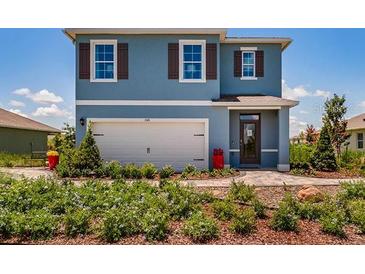 Charming two-story home with blue exterior, brown shutters, and well-manicured landscaping at 1654 Badger Creek Rd, Kissimmee, FL 34744