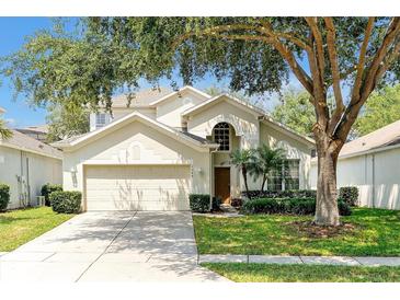 Charming two-story home with a well-maintained lawn, mature trees, and a two-car garage at 2648 Daulby St, Kissimmee, FL 34747