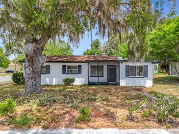 Charming single-story home featuring a freshly painted exterior, complemented by a mature tree with Spanish moss at 1000 E Dixie Ave, Leesburg, FL 34748
