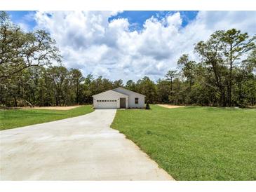 Charming single-story home with a well-manicured lawn and a long driveway leading to an attached garage at 8258 Sw 136Th Ter, Dunnellon, FL 34432
