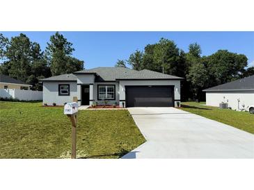 Charming single-Gathering home featuring a well-manicured lawn, two-car garage, and freshly painted exterior at 7382 Sw 129Th Ln, Ocala, FL 34473