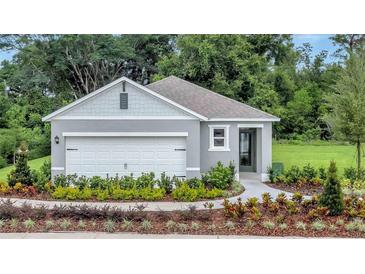 Charming single-story home featuring a two-car garage, landscaped yard, and inviting entryway with lush greenery at 3438 Briarwood Grove Dr, Ocoee, FL 34761