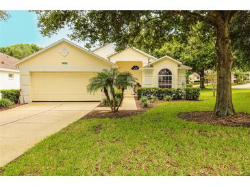 Charming one-story home with a well-manicured lawn, mature trees, and a two-car garage at 2309 Edmonton Ct, Clermont, FL 34711