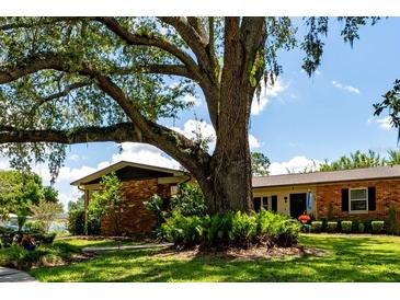 Charming brick home exterior with a large mature tree offering plenty of shade and curb appeal at 7 Westchester Dr, Kissimmee, FL 34744