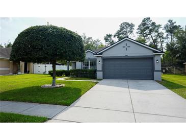 Charming home featuring a well-manicured lawn, two-car garage, and stylish gray exterior at 3422 Heath Dr, Deltona, FL 32725