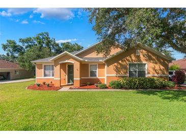 Charming single-story home featuring well-manicured lawn, mulch beds, and a welcoming front entrance at 2619 Breezy Meadow Rd, Apopka, FL 32712