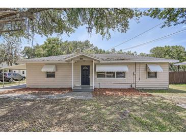 Charming single-story home with awnings, neutral paint, and a well-maintained front yard at 811 S Lone Oak Dr, Leesburg, FL 34748