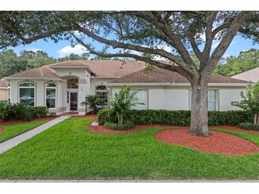 Charming one-story home featuring a well-manicured lawn and mature tree, offering shade and curb appeal at 824 Spring Island Way, Orlando, FL 32828