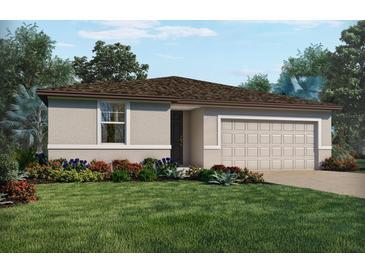 Charming single-story home boasts a well-manicured lawn and colorful landscaping at 3210 Viceroy Ct, Poinciana, FL 34759