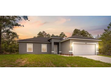 Charming single-story home with gray exterior, well-kept lawn, and two-car garage at 16904 Sw 30Th Avenue Rd, Ocala, FL 34473