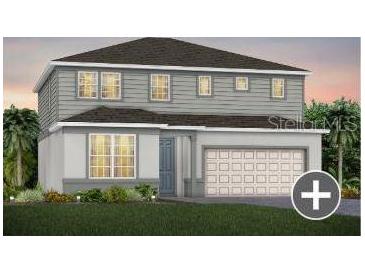 Charming two-story home with a gray exterior, well-manicured lawn, and attached two-car garage at 5518 Flame Vine Way, St Cloud, FL 34771