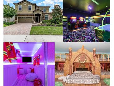 This home features multiple entertainment themed rooms and ample outdoor space for entertaining at 1403 Rolling Fairway Dr, Davenport, FL 33896