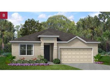 Charming single-story home featuring an attached garage and a beautifully landscaped front yard at 3144 Suraj Cir, Tavares, FL 32778