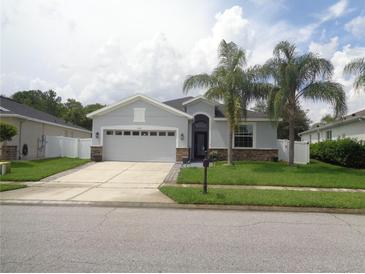 Beautiful single-story home with a two-car garage, front lawn and tropical landscaping at 2451 Strandhill St, Orlando, FL 32824