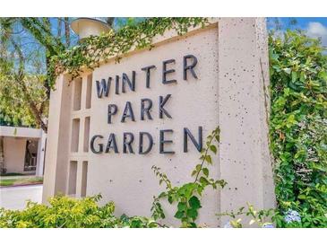 Winter Park Garden community sign with decorative foliage and clear signage at 700 Melrose Ave # C22, Winter Park, FL 32789