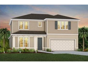 Charming two-story home with a neutral color scheme, two-car garage and lush landscaping at 2267 Mossy Vine Ave, St Cloud, FL 34771
