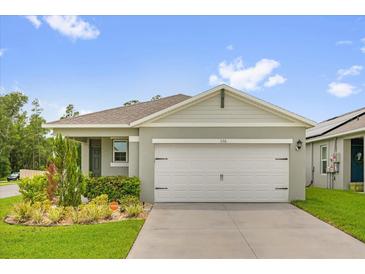 Charming single-story home with a two-car garage and beautifully landscaped front yard at 336 Pelham Park Dr, Deland, FL 32720