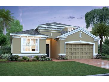 Charming single-story home with a well-manicured lawn, two-car garage, and neutral-colored stucco facade at 813 River Stone Trl, Sanford, FL 32771