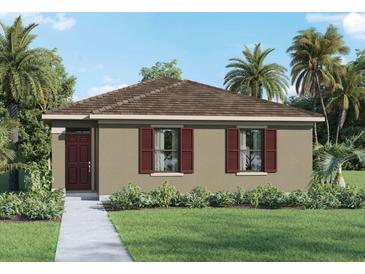 Charming single-story home with a well-manicured lawn and lush tropical landscaping at 5608 Paddock Fence Ln, Apopka, FL 32712
