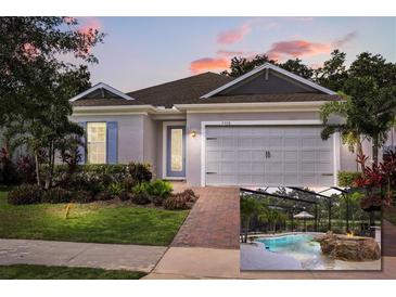 Beautiful one-story home with manicured lawn and screened pool overlooking lush golf course at 7778 Four Seasons Blvd, Kissimmee, FL 34747