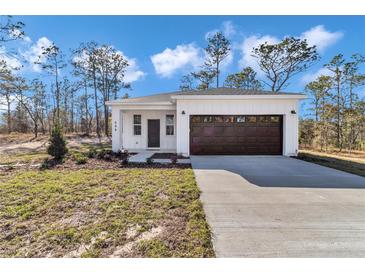 Charming single-story home with a well-manicured lawn, a dark brown garage door and inviting front entrance at 23430 Sw Neptune Blvd, Dunnellon, FL 34431