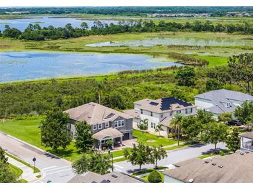 A beautiful home and lawn is nestled by a pond offering an eye-catching landscape at 15900 Citrus Knoll Dr, Winter Garden, FL 34787
