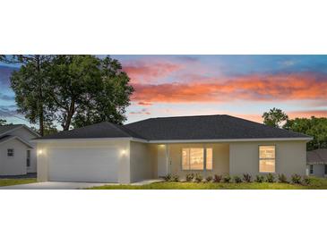 Charming single-story home featuring a well-maintained lawn and an attached two-car garage at 13031 Ne 7Th Loop, Silver Springs, FL 34488