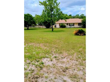 Ranch-style home featuring a well-maintained lawn, mature trees, and a welcoming facade at 16677 Sw 47Th Place Rd, Ocala, FL 34481