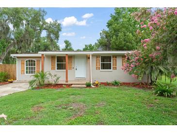 Charming home featuring a well-manicured lawn and decorative shutters, blending modern updates with a touch of natural beauty at 247 Toms Rd, Debary, FL 32713