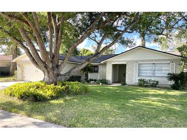 Charming single-story home featuring a stone facade, lush lawn, and a mature shade tree at 139 Stoney Ridge Dr, Longwood, FL 32750