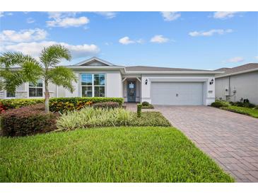 Beautiful one-story home with lush landscaping, brick-paved driveway, and an attached two-car garage at 2698 River Creek Ln, St Cloud, FL 34771