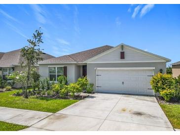 Charming one-story home with landscaped front yard and a two-car garage on a sunny day at 313 Sofia Ln, Lake Alfred, FL 33850