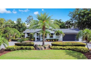 Beautiful single-story home featuring lush landscaping, palm trees, and a circular driveway at 6317 Cheryl St, Orlando, FL 32819