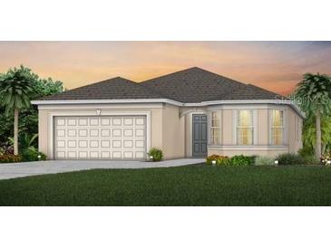 Charming single-story home with a two-car garage, well-maintained lawn, and a neatly landscaped garden at 6014 Tree Crossing Ln, St Cloud, FL 34771