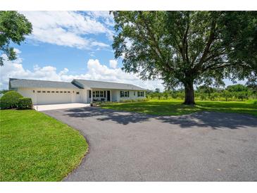 Charming ranch-style home with a two-car garage, lush green lawn and mature tree shading the front yard at 2190 Northland Rd, Mount Dora, FL 32757