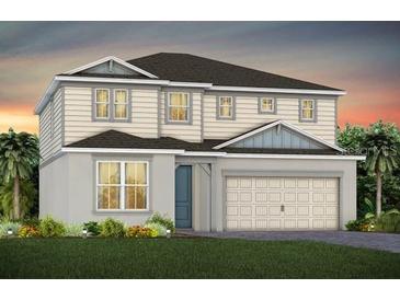 Charming two-story home featuring a covered entrance, two-car garage, and landscaped front yard at 5542 Settlingstone Ln, St Cloud, FL 34771
