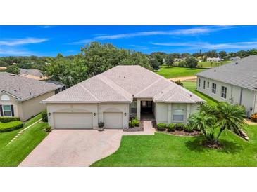 Charming home featuring a well-manicured lawn, a two-car garage, and lush landscaping at 785 Hawks Bluff, Clermont, FL 34711