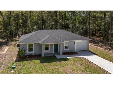 Charming single-story home with gray exterior, attached garage, and manicured front yard landscaping at 11404 Sw 131St Ter, Dunnellon, FL 34432