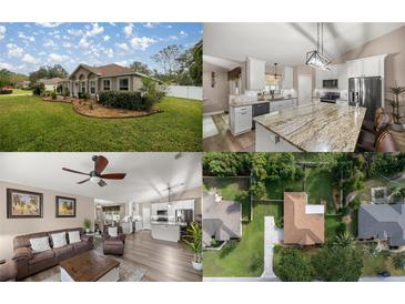 This home features a mix of kitchen, front exterior, aerial, and living room interior elements at 10291 Se 42Nd Ter, Belleview, FL 34420