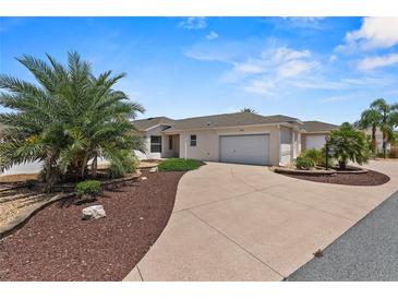 Inviting single-story home with a charming facade, spacious driveway, and well-maintained landscaping at 973 Buster Pl, The Villages, FL 32162