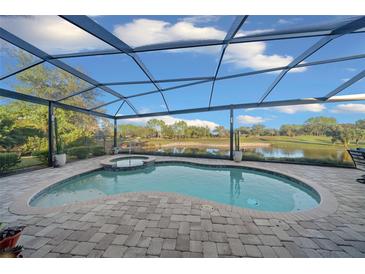 Beautiful screened pool and spa area with views of the lake, perfect for enjoying sunny days at 9146 Sw 65Th Loop, Ocala, FL 34481