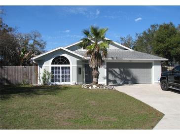 Single-story house with a two-car garage and palm tree landscaping at 2969 Sw 142Nd Ln, Ocala, FL 34473