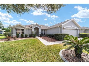 One-story house with gray siding, landscaping, and a two-car garage at 12531 Se 90Th Ter, Summerfield, FL 34491