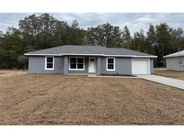 Newly constructed home with gray siding, a white door, and a driveway at 5363 Nw 3Rd St, Ocala, FL 34482